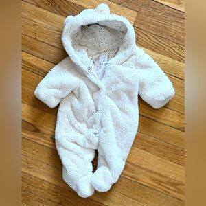 Zara baby newborn Soft Cream faux fur bearsuit bunting winter spring 1/3 months